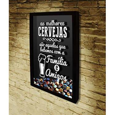 Imagem de Quadro Porta Tampinhas Melhores Cervejas - Quadro Novo, Preto, 37x52