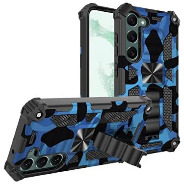 Imagem de Dinglijia Capa para celular Samsung Galaxy S23 com protetor de câmera de tela, capa de camuflagem testada contra quedas fina e leve capa de proteção com suporte integrado para S23 azul