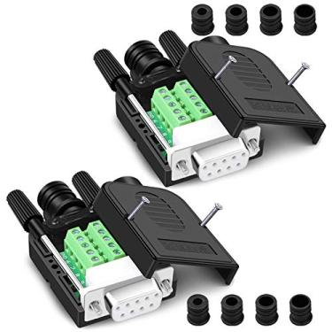 Imagem de Conector sem solda DB9 da ANMBEST com 2 peças, RS232 D-SUB Serial para terminal de 9 pinos fêmea adaptador placa de breakout com invólucro de bloqueio