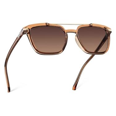 Imagem de WearMe Pro Óculos de sol aviador quadrado masculino moderno - ponte de metal duplo com lentes polarizadas, Armação marrom cristal/lente marrom gradiente, One Size
