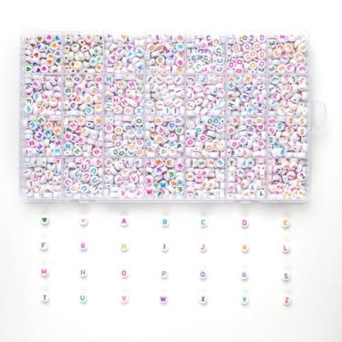 Imagem de Zsail Contas de letras aproximadamente 1680 peças de contas, contas acrílicas do alfabeto de 4 x 7 mm, contas para joias e fabricação de pulseiras (branco e colorido)