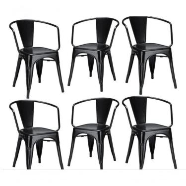 Imagem de Kit 6 Cadeiras Iron Tolix Francesinha Industrial Com Apoio De Braços Pretas
