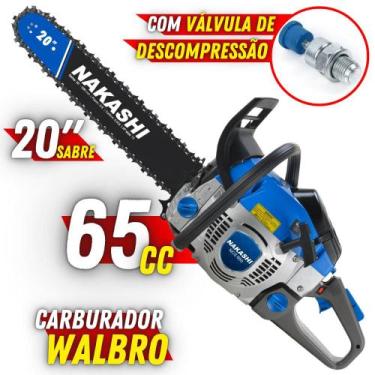 Imagem de Motosserra À Gasolina Nakashi NCS650 65,1cc 2T Robusto Com Sabre de 20