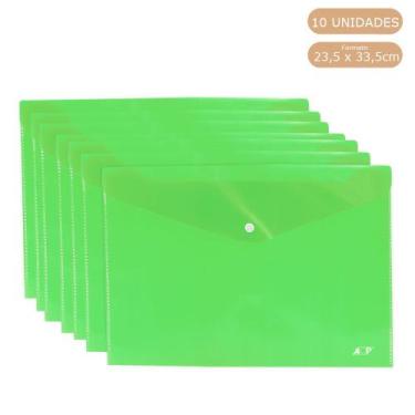 Imagem de Kit 10 Pastas Envelope com Botão Ofício/A4 Acp, Verde