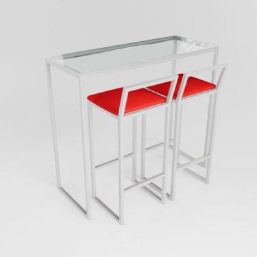 Imagem de Bancada Cozinha Balcão Gourmet 120cm Vidro Com 2 Banquetas Estofada Br