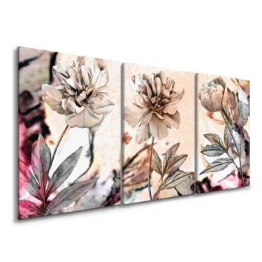 Imagem de Quadro Mosaico Flores Peonia Para Sala Quarto Abstrato Canvas - IQ Qua