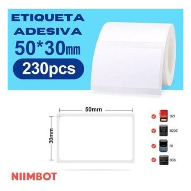 Imagem de Etiqueta Adesiva 50x30 Niimbot B21 B1 230 Etiquetas p/ Rolo, Branco