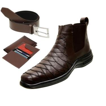 Imagem de Bota Masculina Coturno Casual Ortopédica Botina Conforto  Detalhe Esca