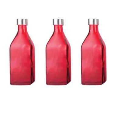 Imagem de 3un GARRAFA DE VIDRO TAMPA INOX SCOTCH ÁGUA SUCO ROSA - Tuut