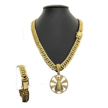 Imagem de Corrente Grumet 13mm + Pulseira + Pingente - Banhado a Ouro - ToJoia18