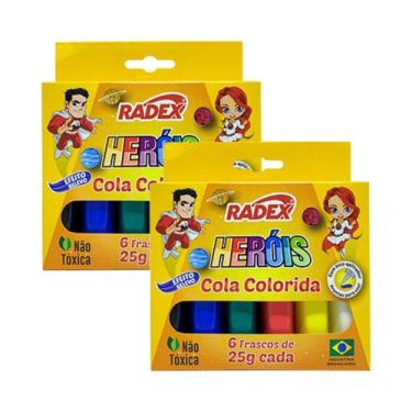 Imagem de Kit Cola Colorida Com Relevo 12 Frascos 25g Cada Escolar Arte Pintura 