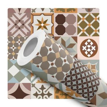 Imagem de Papel de Parede Adesivo Azulejo Português Bege Marrom Colonial Moderno