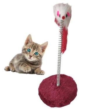 Imagem de Arranhador Pet Gato Ratinho Guizo Mola Brinquedo Interativo Pelucia Fe