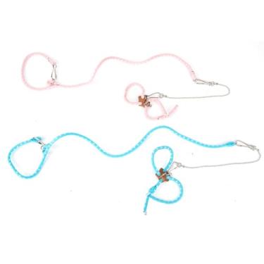 Imagem de DELORIGIN 2 peças de corda de tração para hamster, conjunto de coleira para planadores de 2 cores, colete de tração ajustável para animais pequenos, coleira de hamster, para esquilos, hamsters, ratos,