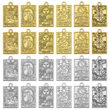 Imagem de CHGCRAFT Pingentes de tarô com pingente de tarô com revestimento em rack de cor arco-íris retangular liga de tarô para pulseira faça você mesmo brincos colar personalizado fabricação de joias, Metal, Sem Pedra Preciosa