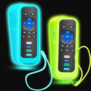 Imagem de Capa com 2 pacotes para controle remoto TCL Roku TV RC280, capa de bateria para controle remoto Hisense Roku substituição de silicone universal manga pele brilha no escuro