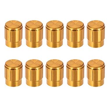 Imagem de uxcell 10 peças de tampa de botão de potenciômetro dourado alumínio 6 mm diâmetro do eixo. Botão rotativo 13 mm de diâmetro x 17 mm de altura botão de controle de volume