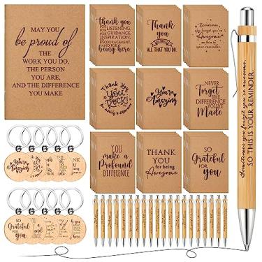Imagem de Tinlade 60 peças de caderno Kraft de bolso para presente de agradecimento de funcionários canetas de bambu retráteis chaveiros inspiradores, presente de volta às aulas, escritório, para estudantes, mulheres, professoras (positivo)