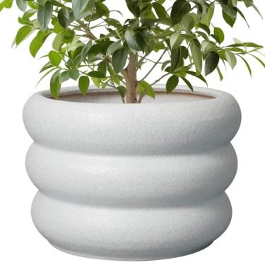 Imagem de SQOWL Vaso de cerâmica - Vaso de 25 cm com orifício de drenagem, vaso grande para plantas de interior, vaso de flores ao ar livre, vaso decorativo para jardim, decoração de banheiro, branco