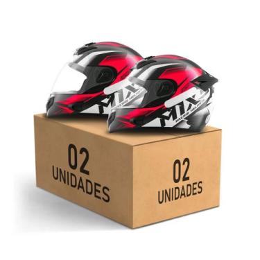 Imagem de Kit 2 Capacetes Mixs MX2 Storm Fechado Moto Masculino Feminino, VERMEL