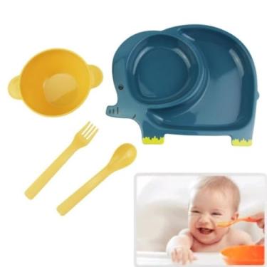 Imagem de JOGO DE PRATINHO KIT PAPINHA 4PÇS FORMATO DE ANIMAIS DIVERTIDOS COM DIVISORIA BEBÊ Prato Tigela COLHER GARFO QUALIDADE PREMIUM 25CM