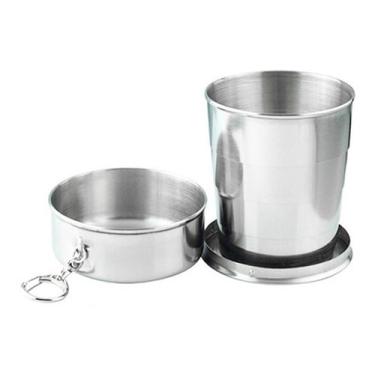 Imagem de Copo Chaveiro Retrátil Dobrável De Aço Inox Com Tampa 150ml - Genérica