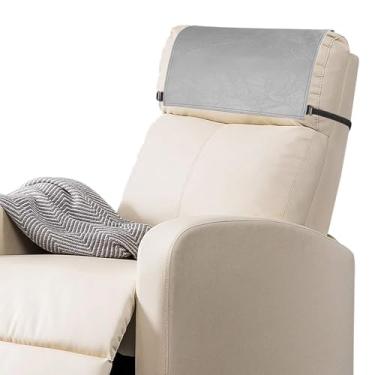 Imagem de SCNK Protetor de encosto de cabeça reclinável de couro sintético para poltronas reclináveis, capa de encosto de cabeça reclinável com alças elásticas, capa para encosto de cabeça para protetor de