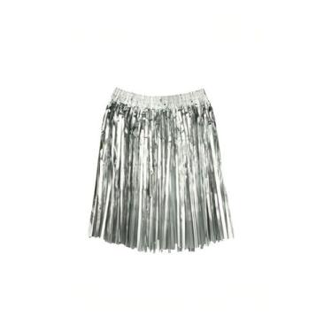 Imagem de Saia Fitilho Metalizado Prata Carnaval 40cm Elástico tiras autocolante