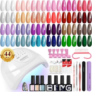 Imagem de Kit de esmaltes em gel PHOENIXY com luz U V 48W 44 cores 72 efeitos