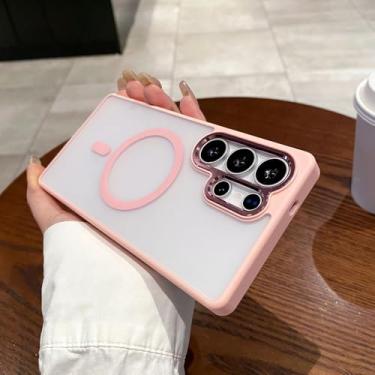 Imagem de Capa de luxo fina e fosca transparente para Samsung Galaxy S25Ultra S24 Ultra S24 S25 Plus Silicone Soft Frame Capa magnética, rosa, para Galaxy S24 Ultra