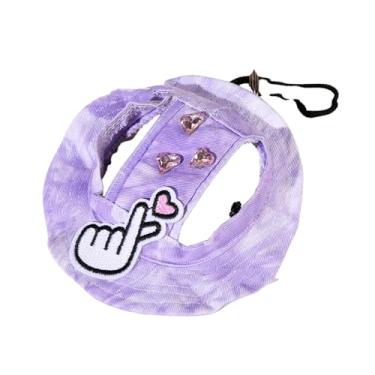 Imagem de Harikaji Chapéu para animais de estimação, chapéu redondo tie dye com bugigangas fofas, boné moderno de lona princesa com alça ajustável no queixo, viseira de proteção solar para filhotes, gatos, cães