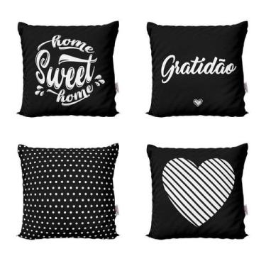 Imagem de Almofadas Decorativas Preto e Branco Gratidão Para Sofá 40x40 - Novade