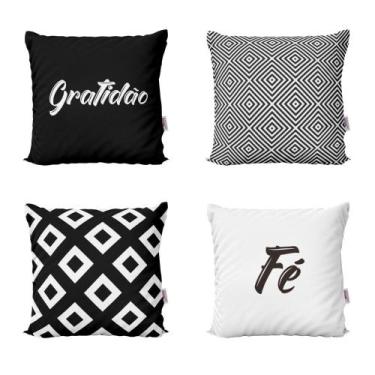 Imagem de Almofadas Preto e Branco Decorativas Gratidão e Fé Para Quarto 40x40 -