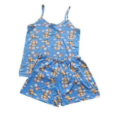 Imagem de Pijama Feminino em Suede Short Doll Alça - Patricia , Ursinho azul cla