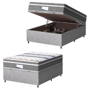 Imagem de Cama Box Baú Casal Colchão Molas Ensacadas Com Pillow Evolution Probel 138x188x73cm Suede Cinza/Bran