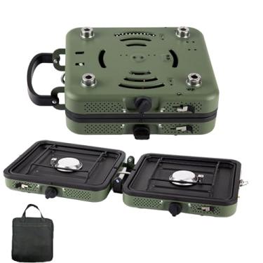 Imagem de Fogão de acampamento portátil dobrável a propano, fogão de acampamento de 2 bocas de 17200 BTU com tubo de entrada e bolsa de armazenamento, 2 bocas ajustáveis, adequado para festas ao ar livre