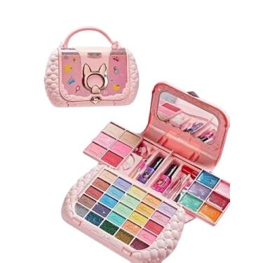 Imagem de Kit de Maquiagem Infantil em Maleta Rosa, Sombra de Olho, Batons e Acessórios com Espelho, Cosméticos Laváveis para Meninas, Kit Maquiagem de Princesa que Vira Bolsa, Maquiagem de Luxo