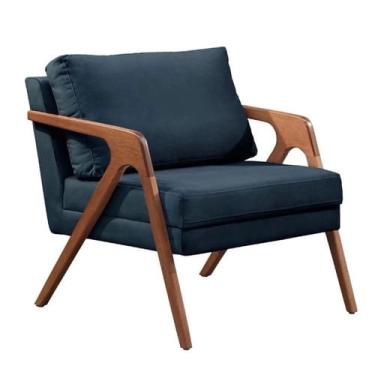 Imagem de Poltrona Decorativa Madeira Maciça Luxo Itália Azul Marinho