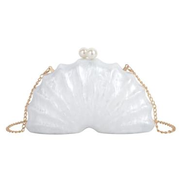 Imagem de Bolsa feminina Seashell Evening Bag Mermaid Chain Strap Clutch Shoulder Bag, 04 - Branco