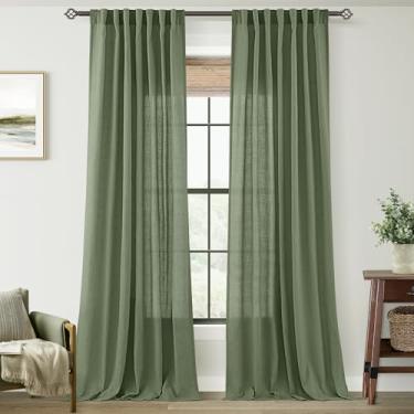Imagem de Cortinas verde-oliva 213 cm de comprimento, 2 painéis para quarto, filtro de luz nas costas, cortinas semitransparentes, linho, algodão, texturizado, arejado, moderno, casa de fazenda, sala de estar