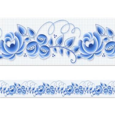 Imagem de Faixa Decorativa Adesiva (Autocolante) - FLORAL AZUL PORTUGUES 2 - Dek