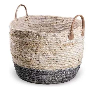 Imagem de Cesto decorativo Elegance de Seagrass Natural e Cinza com alça - 29x29