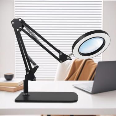 Imagem de KUZARVO Lupa 10X Com Luz, 3 Modos De Cor, Luminária De Mesa Led Regulável Com Suporte Grande E Braçadeira, Braço Giratório Longo, Lupa Iluminada, Mãos Livres Para Artesanato, Bancada De Trabalho, Ho