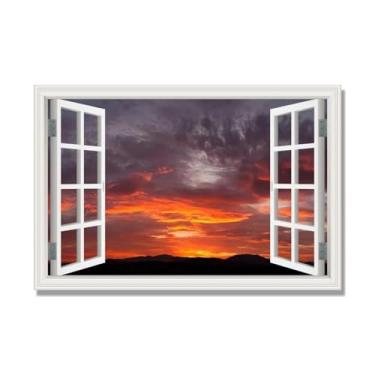 Imagem de PY3H69 Arte de parede em tela de janela aberta, impressão natural em tela. Lindo cenário de céu 63,5 cm, decoração de parede de paisagem de janela, decoração de casa moderna. 30 x 45 cm-11,8 x 17,7