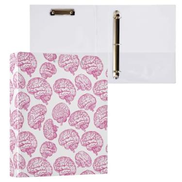 Imagem de Fichário Preppy Gothic Brains branco e rosa com 3 anéis decorativos de 3,8 cm com prancheta e 3 bolsos transparentes, comporta 200 folhas de papel tamanho A4 à prova d'água para escola, escritório em