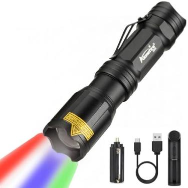Imagem de ALONEFIRE X004 Lanterna multicolorida, luz vermelha, luz verde, recarregável por USB, luz azul, RGB que muda de cor à prova d'água com bateria, carregador para observação noturna, astronomia