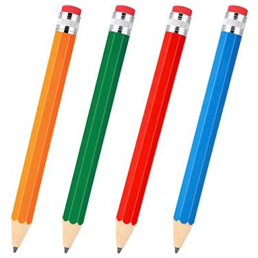 Imagem de Gersoniel 4 lápis gigantes de madeira, grandes novidades, lápis com tampa e borracha, lápis gigante de madeira, grande e adorável, brinquedos de carpintaria para crianças em idade escolar, 4 cores