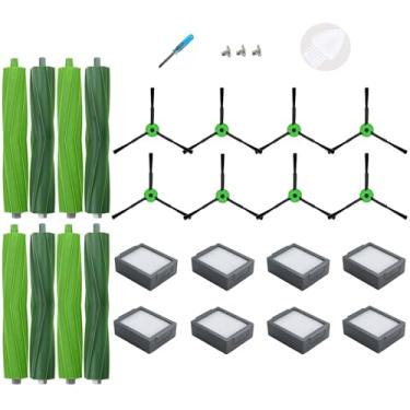 Imagem de LOVECO Acessórios de substituição compatíveis com aspirador de pó iRobot Roomba E I & J, E5 E6 i8 i7 i6 i5 i4 i3 i2 i1 j8 j7 j6 j5, conjunto de 4 escovas de borracha multisuperfície, 8 filtros, escova