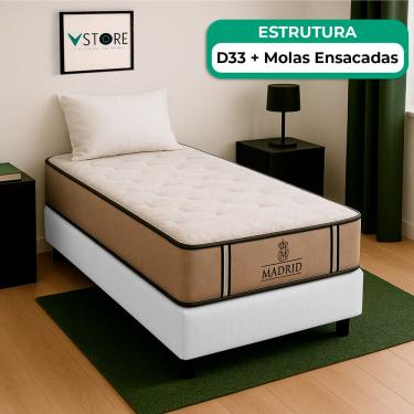 Imagem de Cama Box Baú Branco E Colchão Madrid Molas Vstore 78x188x28