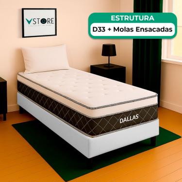 Imagem de Cama Box Baú Branco e Colchão Dallas Molas Vstore 78x188x20